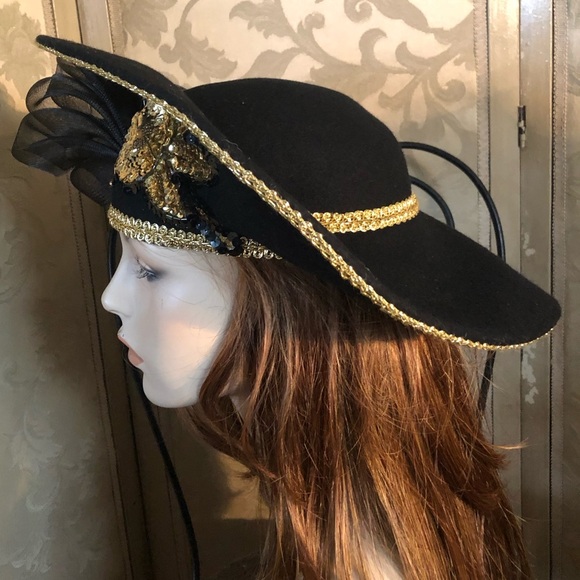 Vintage Couture Wide Brim Black & Gold Hat main image 14